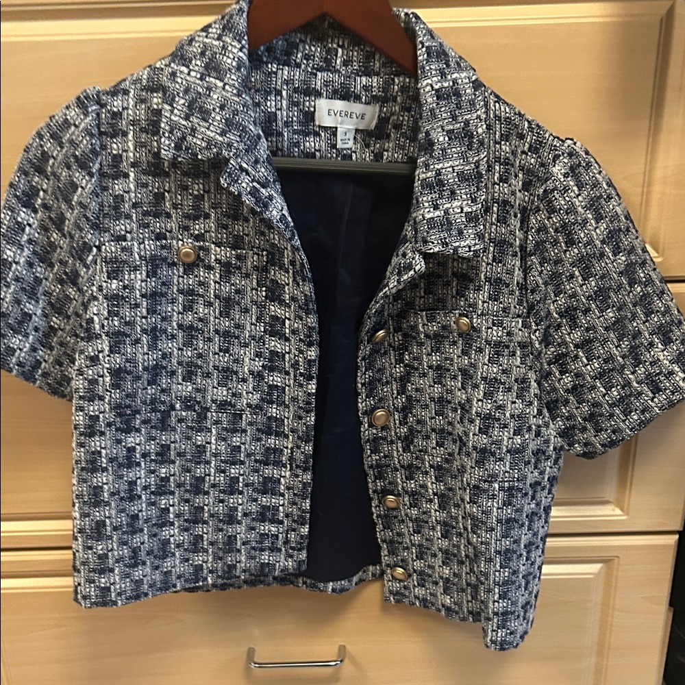 Evereve Navy and White Tweed Cropped Jacket